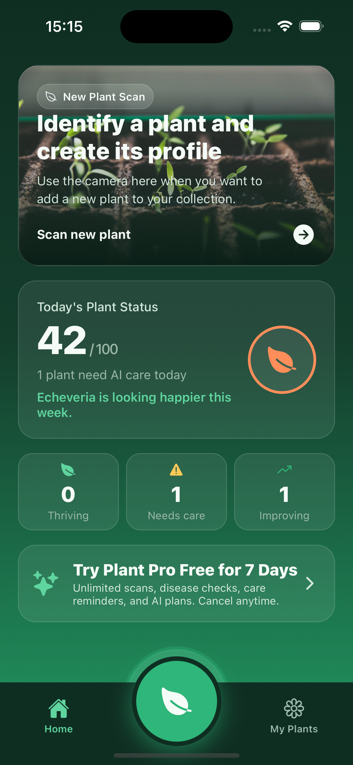 PlantKeeper daily plant status screenshot